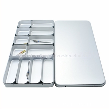 Dentális tű sterilizáló és tároló doboz, fém, 12 rekesz, magas hőmérsékletű sterilizálás, eflydent
