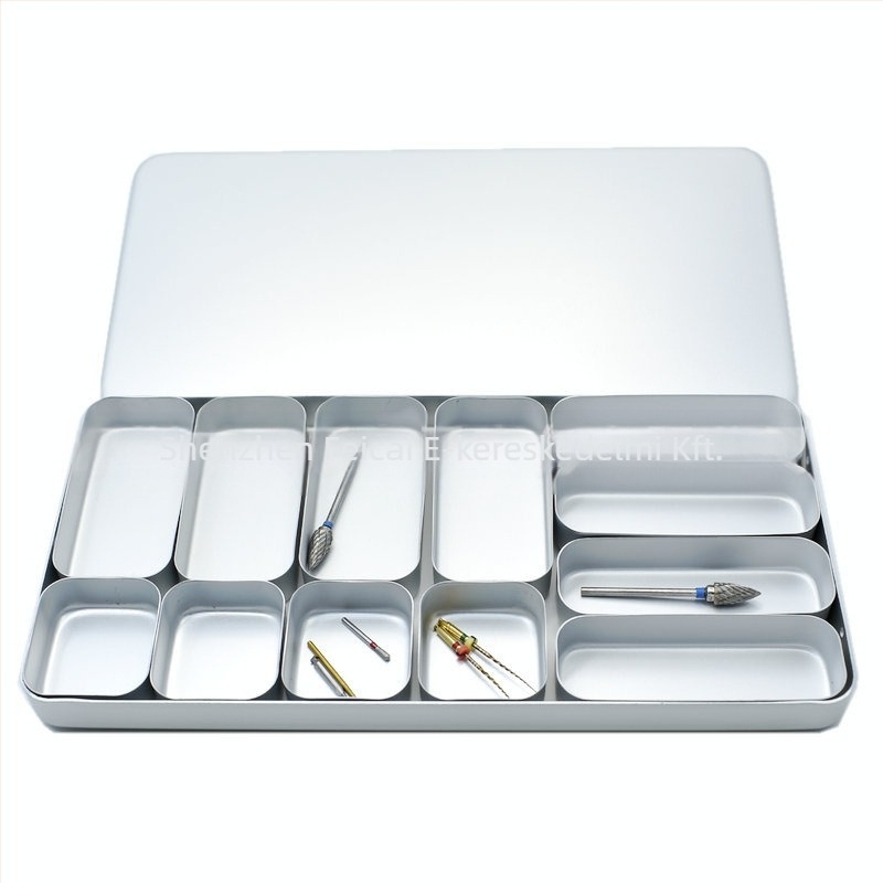 Dentális tű sterilizáló és tároló doboz, fém, 12 rekesz, magas hőmérsékletű sterilizálás, eflydent