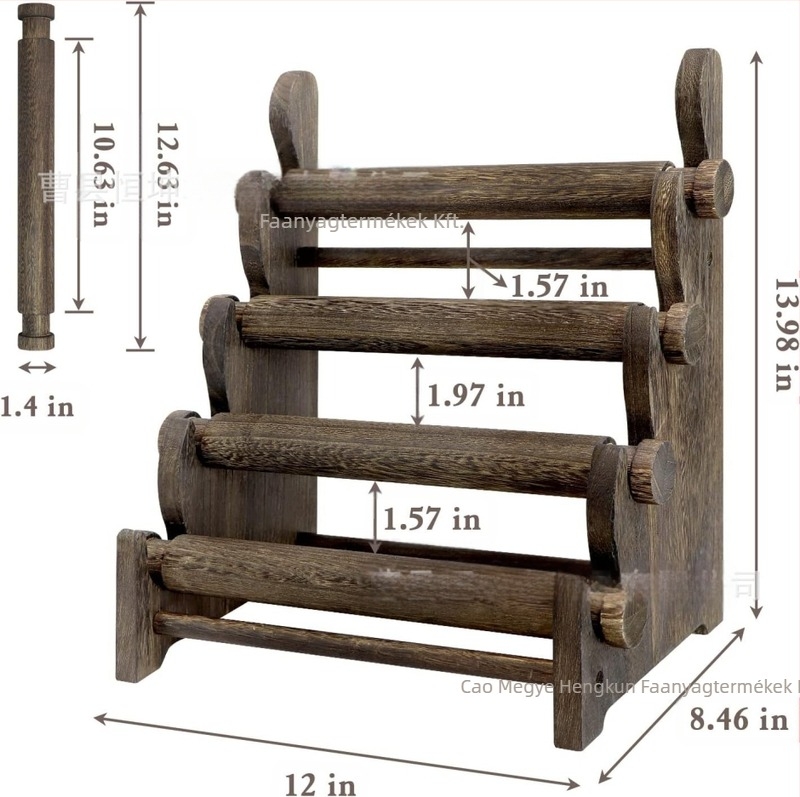 Négy szintes, fa kiállító állvány karkötők és nyakláncok számára, művészi dizájn, tömörfa kivitel