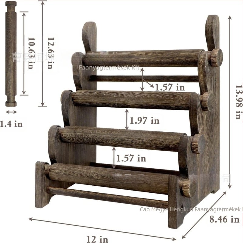 Négy szintes, fa kiállító állvány karkötők és nyakláncok számára, művészi dizájn, tömörfa kivitel