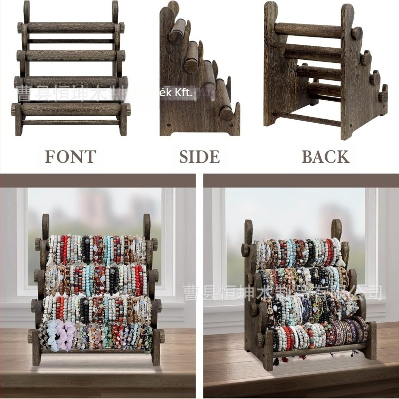 Négy szintes, fa kiállító állvány karkötők és nyakláncok számára, művészi dizájn, tömörfa kivitel