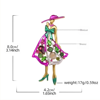 Ötvözetből készült bross, elegáns, gyémántdíszítésű női ékszer – dekoratív, többfunkciós ajándék