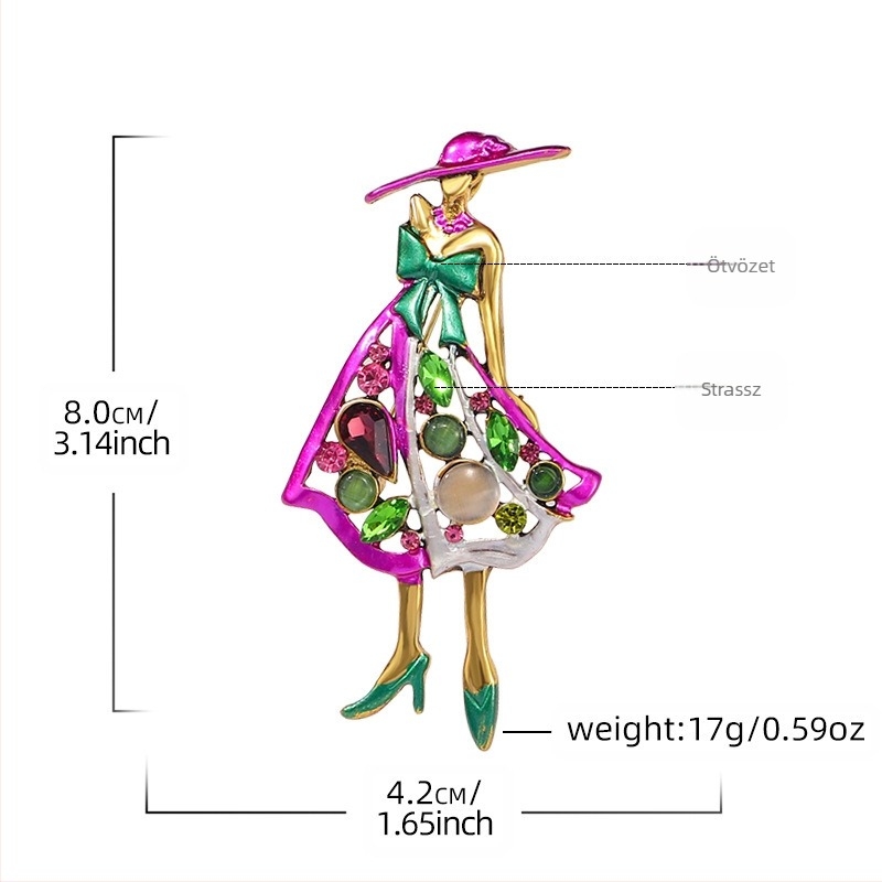 Ötvözetből készült bross, elegáns, gyémántdíszítésű női ékszer – dekoratív, többfunkciós ajándék