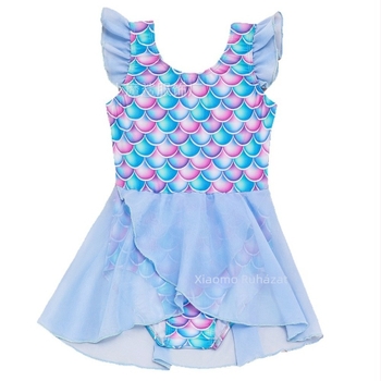 Lányoknak készült egyrészes gyerek fürdőruha halpikkely mintával, ujj nélküli, gyorsan száradó, magas rugalmasságú poliészter anyag 82%, bélés