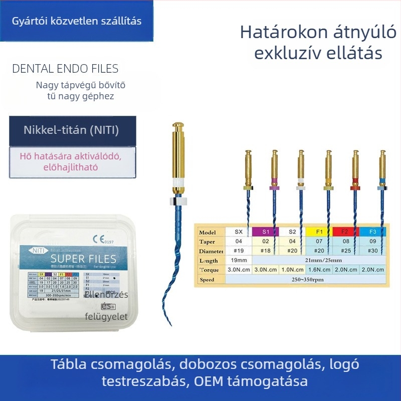 Nikkel-titán endodontikus gyökércsatorna fájl nagy kúpos profil, M3 gépi tágító tű, kompatibilis hő-aktivált motorhoz