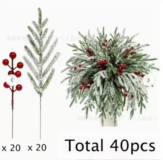 60-ágú műfenyő ágak piros bogyókkal, műanyag, karácsonyi dekoráció