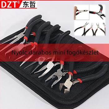 Mini fogó textil borítású markolat és műanyag bevonatú markolatokkal, 8 részes készlet összeszereléshez, szétszereléshez és telepítéshez (Márka: DZT; Anyag: 45# acél; Keménység: Magas)