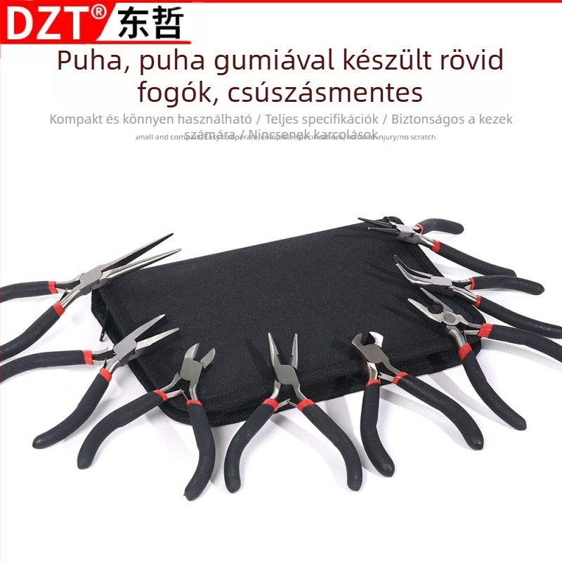 Mini fogó textil borítású markolat és műanyag bevonatú markolatokkal, 8 részes készlet összeszereléshez, szétszereléshez és telepítéshez (Márka: DZT; Anyag: 45# acél; Keménység: Magas)