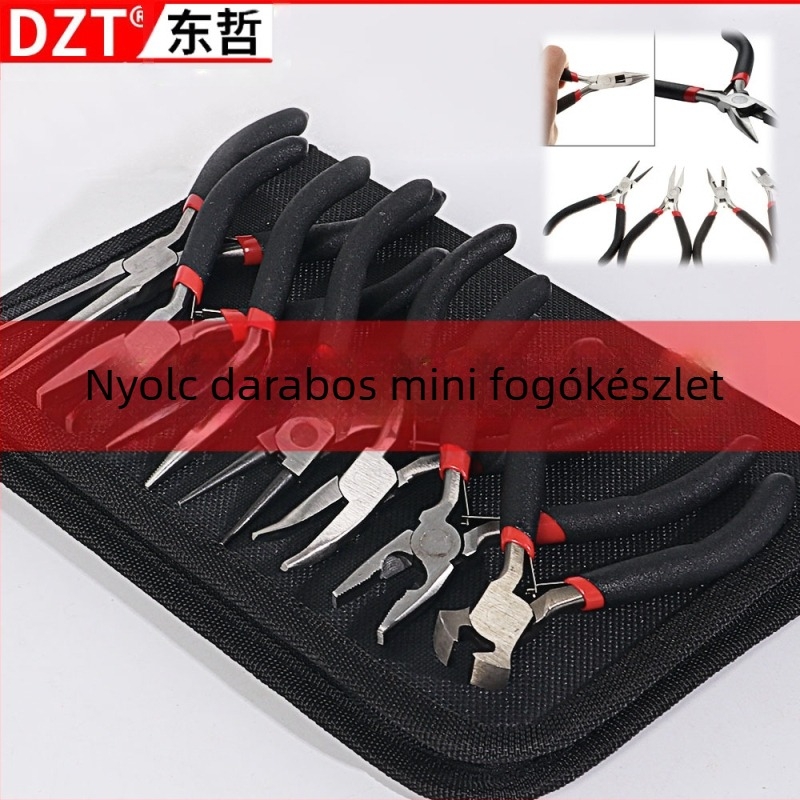 Mini fogó textil borítású markolat és műanyag bevonatú markolatokkal, 8 részes készlet összeszereléshez, szétszereléshez és telepítéshez (Márka: DZT; Anyag: 45# acél; Keménység: Magas)