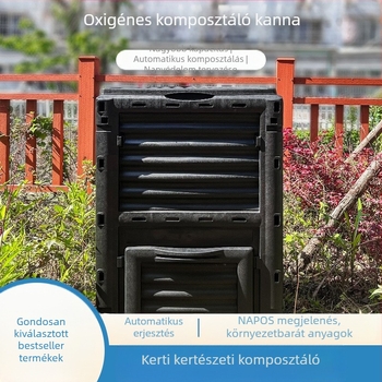 Műanyag komposztedény kültéri használatra, fedéllel – HMTPC, udvarra és kertbe