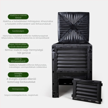 Műanyag komposztedény kültéri használatra, fedéllel – HMTPC, udvarra és kertbe