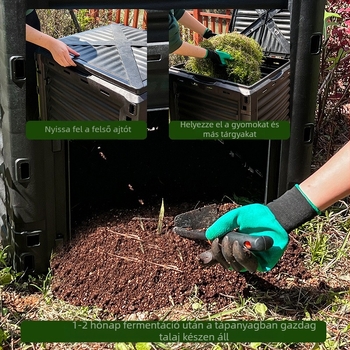 Műanyag komposztedény kültéri használatra, fedéllel – HMTPC, udvarra és kertbe