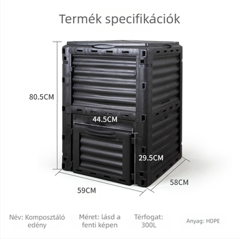 Műanyag komposztedény kültéri használatra, fedéllel – HMTPC, udvarra és kertbe