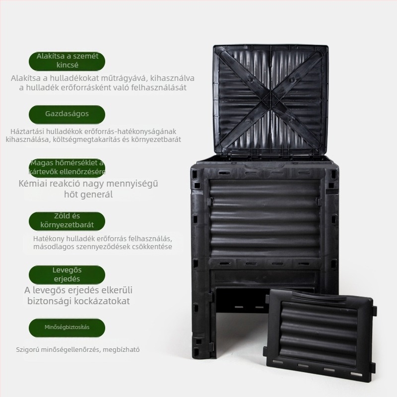 Műanyag komposztedény kültéri használatra, fedéllel – HMTPC, udvarra és kertbe