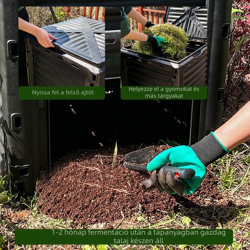 Műanyag komposztedény kültéri használatra, fedéllel – HMTPC, udvarra és kertbe