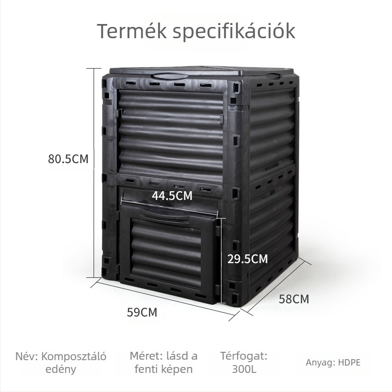 Műanyag komposztedény kültéri használatra, fedéllel – HMTPC, udvarra és kertbe