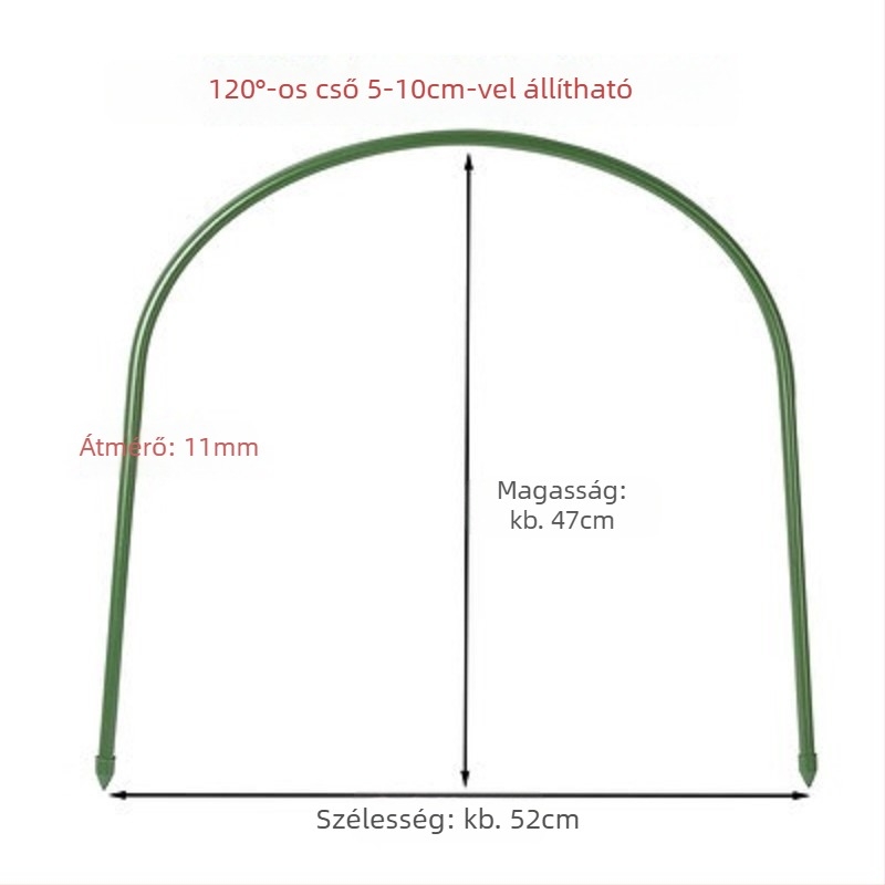 Deyihe műanyag bevonatú könyökös üvegházi tartó ívelt keretekhez; anyag: műanyag bevonat vascső; használat: kertészkedés, virágos terek, meleg helyiségek, üvegház