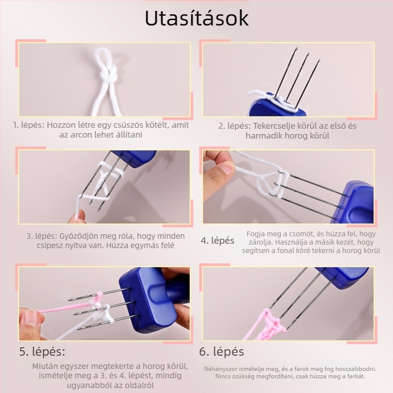 Icord készítéséhez horgolótű, élzáró eszköz, 50 darabos dobozban, bruttó tömeg 300 g