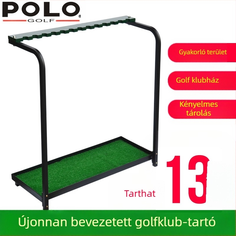 Golfütő állvány, 13 ütővel, beltéri és kültéri használatra (Anyag: vas és fa lemez; Márka: TTYGJ)