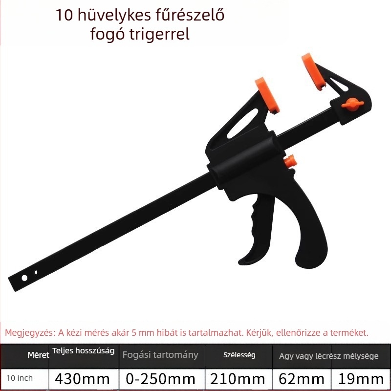 F-típusú asztalos szorító deszkák rögzítéséhez, állítható, magas széntartalmú acélból, 0,5 kg