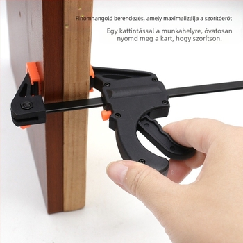 F-típusú famegmunkáló szorító gyors derékszögű rögzítéssel és trigger mechanizmussal, erős szorítóerő