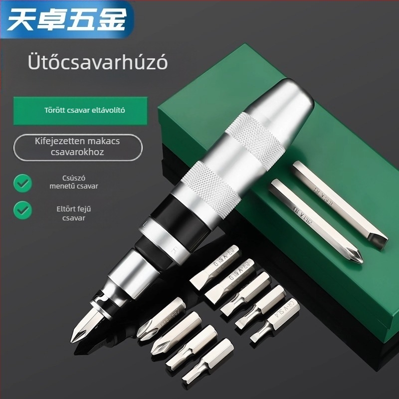 Ütőcsavarhúzó készlet rozsdásodó csavarok eltávolítására, króm-molibden acélból, mágneses