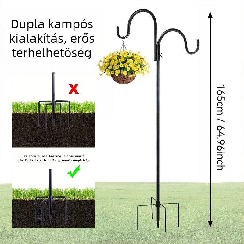Kerti vasból készült lámpaakasztó – vastagított, leválasztható, korrózióálló, geometriai mintázattal, fa dobozban csomagolva