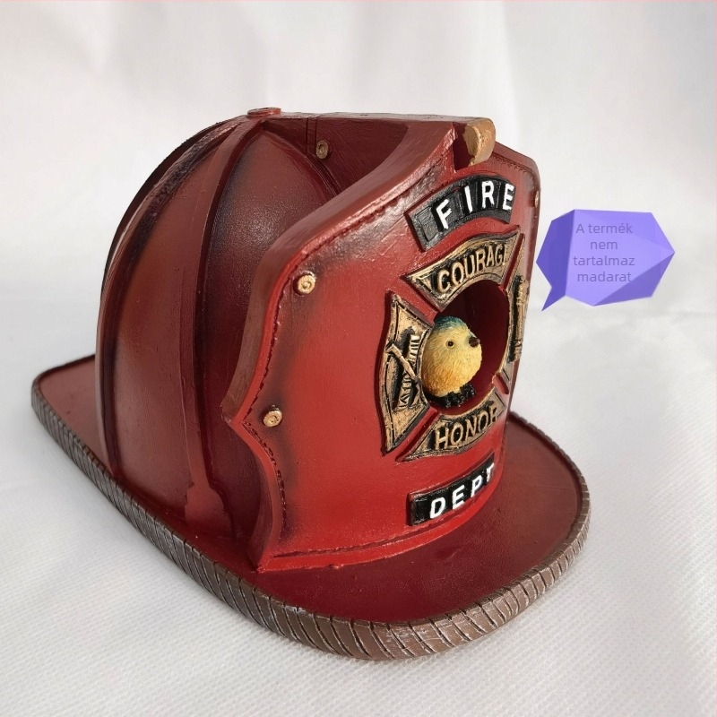 Tűzoltó sisak formájú madárház, függő dísz, modern geometriai stílus, anyag: műanyag és műgyanta, feldolgozási folyamat: gyanta.