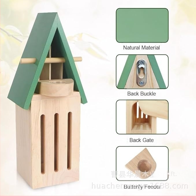 Fenyőből készült pillangóház Brilliance márkával, kültéri függő dekoráció, rovar etető és pillangófészek