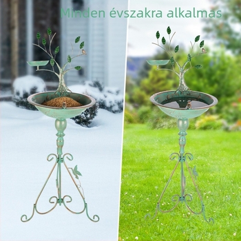 Kültéri vasból készült madárfürdő, szabadon álló madáritató kerthez és gyephez, félig manuális és félig mechanikus kivitel