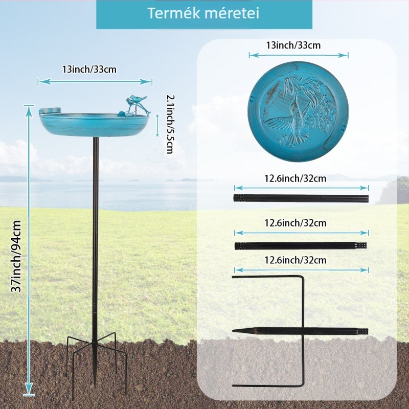 Kültéri madárfürdő medence vasból — tartós, félig kézi és félig mechanikus kivitelezés, többfunkciós etető és itató