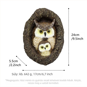 Gyantából készült kertfüggő dísz: anya és gyerek bagoly, vidéki stílusú, gravírozott és öntött kivitel