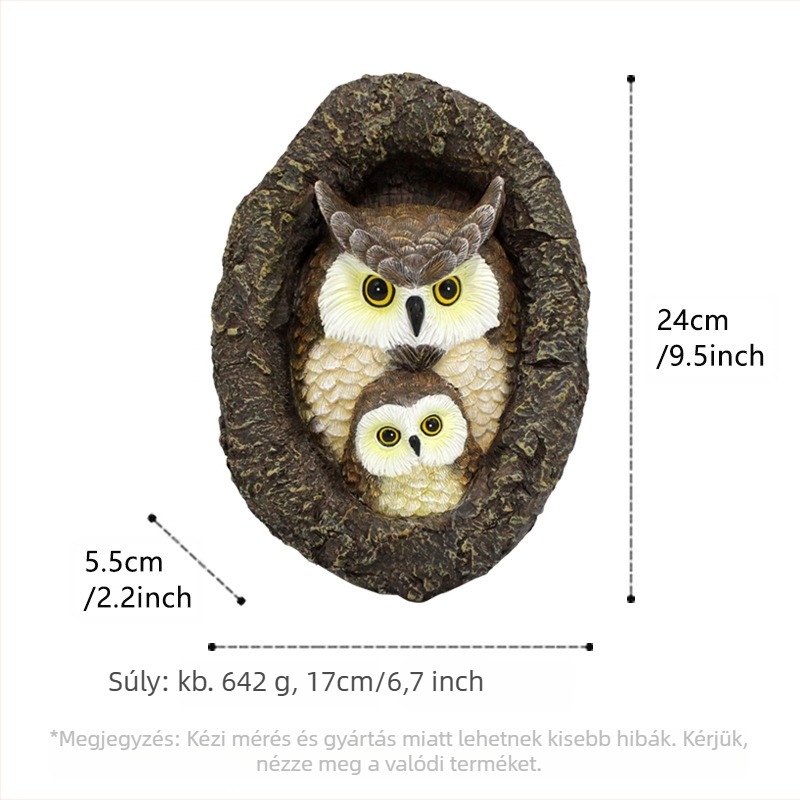Gyantából készült kertfüggő dísz: anya és gyerek bagoly, vidéki stílusú, gravírozott és öntött kivitel