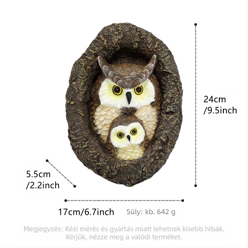 Gyantából készült kertfüggő dísz: anya és gyerek bagoly, vidéki stílusú, gravírozott és öntött kivitel