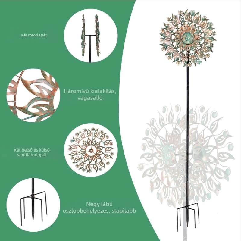 Kerti vasból készült szélmalom dekoráció — Anyag: Vas; Kivitelezés: Félkézi és félmechanikus; IP engedély: Nincs