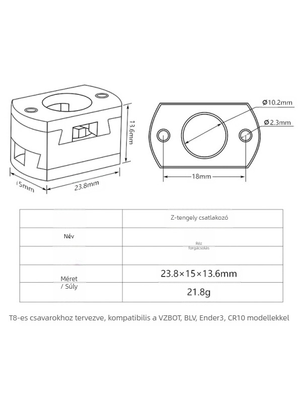 Oldham csukló 3D nyomtatóhoz, Z- tengelyhez, T8 csavarral