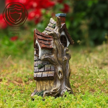 Zhihai Crafts Kétszintes tündérmese kert-dísz – szintetikus gyantából, kert-stílus, tündér kunyhó tervezés