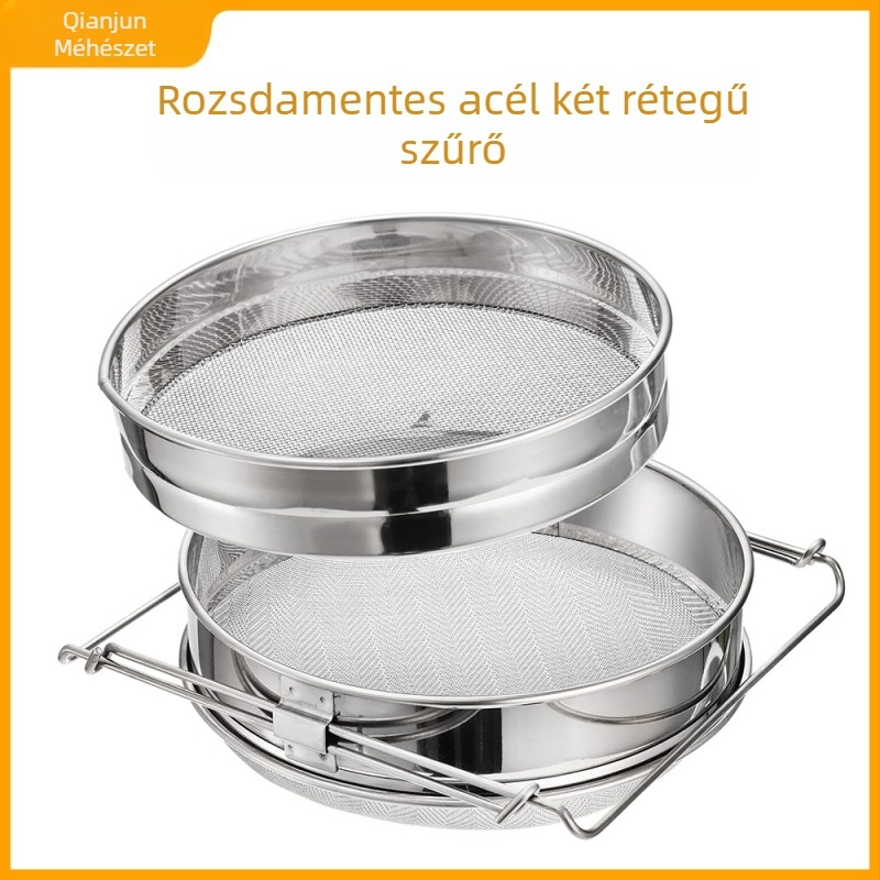 Rozsdamentes acél kétoldalas szűrőháló mézhez, állítható tartóval a szennyeződések szűrésére