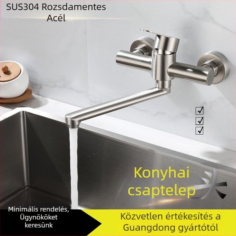 Rozsdamentes acél konyhai mosogatócsaptele, falra szerelt, kerámia szeleppel, modell CF-013, névleges nyomás 1.6 MPa