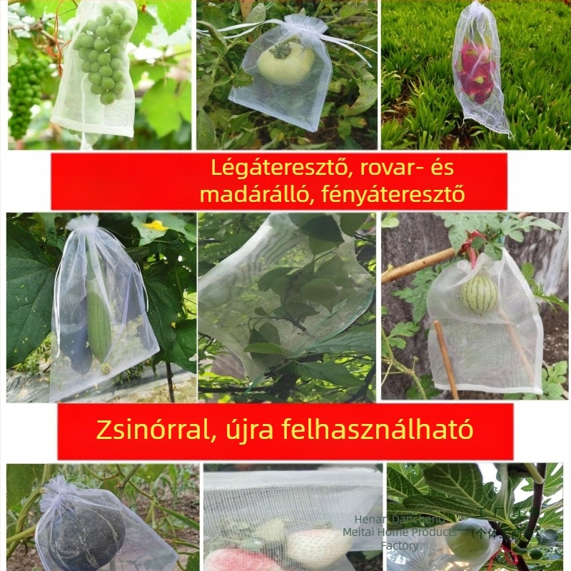 Gyümölcsöket védő hálós tasak rovar- és madárvédelmet biztosít a szőlő, gránátalma, eper és füge számára; anyag: selyem virág; termékkód: F99hj6t9ssh77; típus: album stílus.