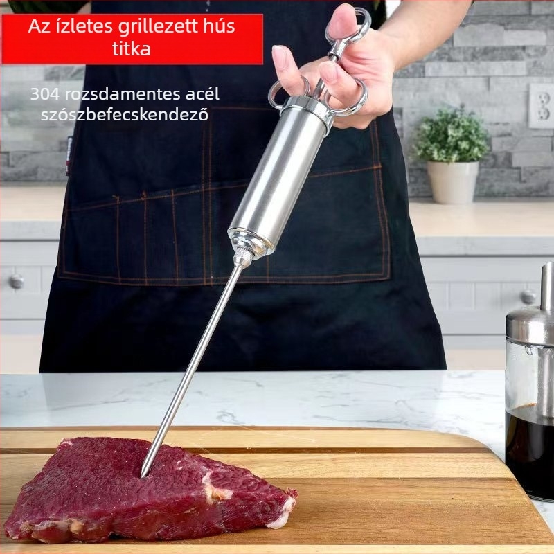 Pulyka marináló injektáló fecskendő készlet, 304 rozsdamentes acél, 2 oz kapacitás, tűkészlet