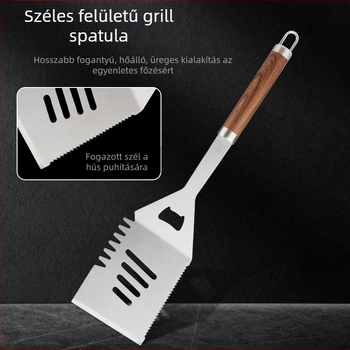 Rozsdamentes acélból készült grillszett alumínium dobozban, 24 darabos készlet, tartalmaz kesztyűt, kést, kefét és villát