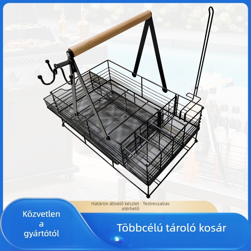 Konyhai tárolókosár, dupla rétegű, kézi hordozható, BBQ fűszerek és papírtörlő tartóval (Modell sc95142; Anyag: vas; Dobozok száma: 6; Kiadás éve: 2024)