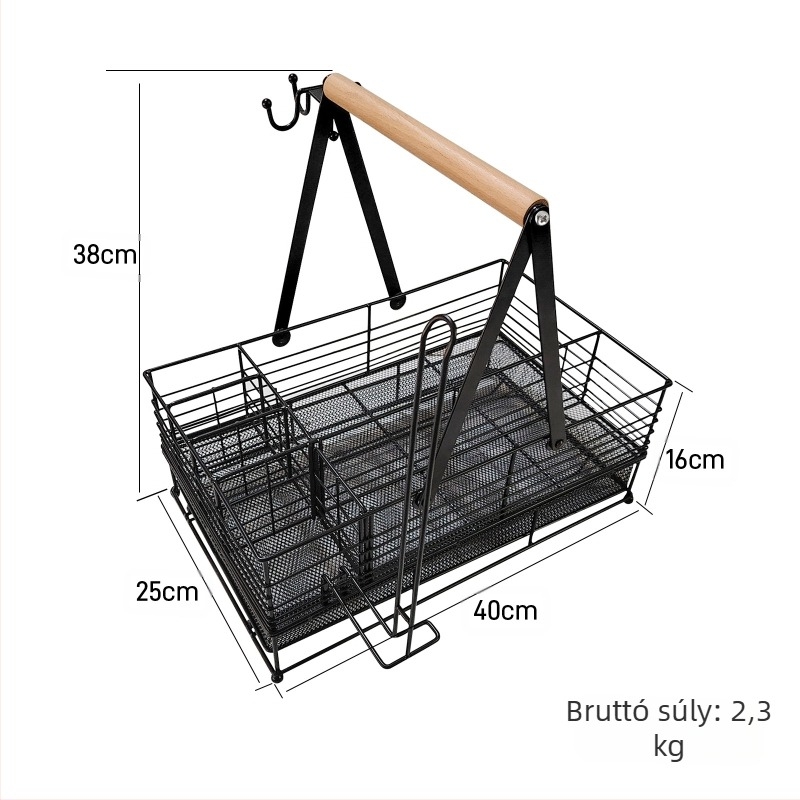 Konyhai tárolókosár, dupla rétegű, kézi hordozható, BBQ fűszerek és papírtörlő tartóval (Modell sc95142; Anyag: vas; Dobozok száma: 6; Kiadás éve: 2024)