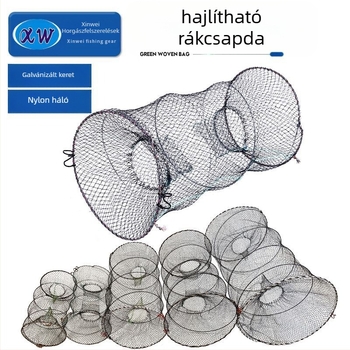 Xinwei Horgászfelszerelés rákoskosár – összecsukható, kerek alakú, teleszkópos rugómechanizmus, háló