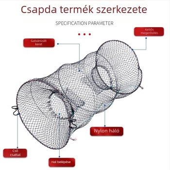 Xinwei Horgászfelszerelés rákoskosár – összecsukható, kerek alakú, teleszkópos rugómechanizmus, háló