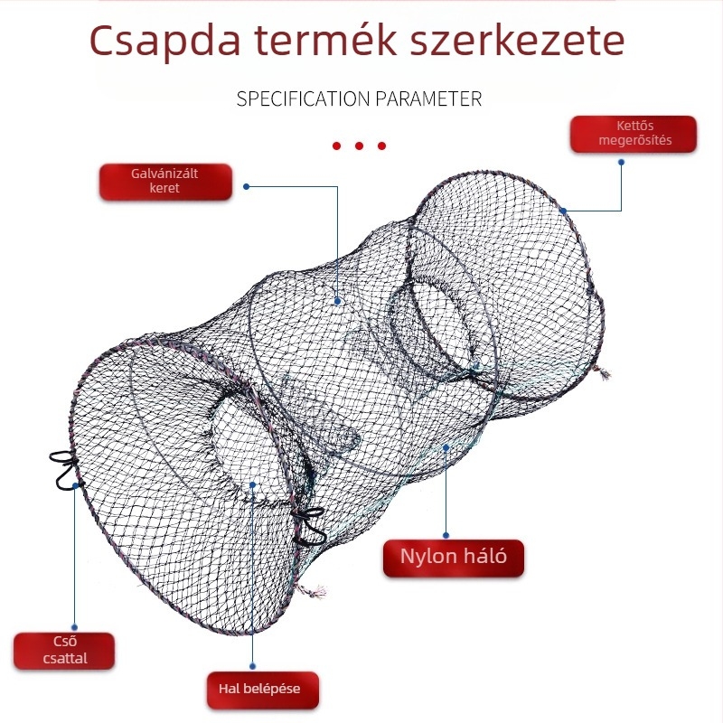 Xinwei Horgászfelszerelés rákoskosár – összecsukható, kerek alakú, teleszkópos rugómechanizmus, háló