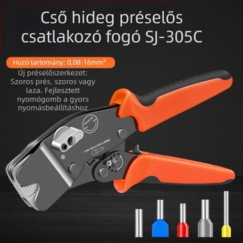 SANJIANG VE csőterminálokra krimpelő fogó, előszigetelt tűterminálokhoz, különleges krimpelés csőterminálokra, magas széntartalmú acél, tömeg 0.52