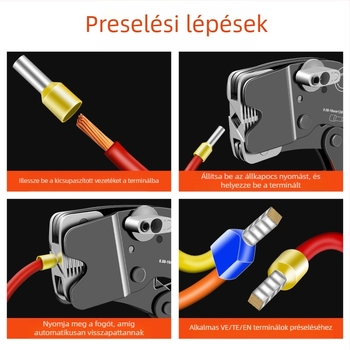 SANJIANG VE csőterminálokra krimpelő fogó, előszigetelt tűterminálokhoz, különleges krimpelés csőterminálokra, magas széntartalmú acél, tömeg 0.52