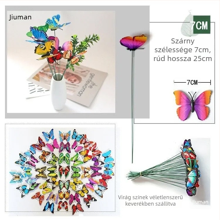 3D pillangó kertdekor állványokkal cserepekhez és fűhöz – kertészeti dísz; ajándékba alkalmas születésnapra, osztálytárs számára és karácsonyra; promóciós ajándék